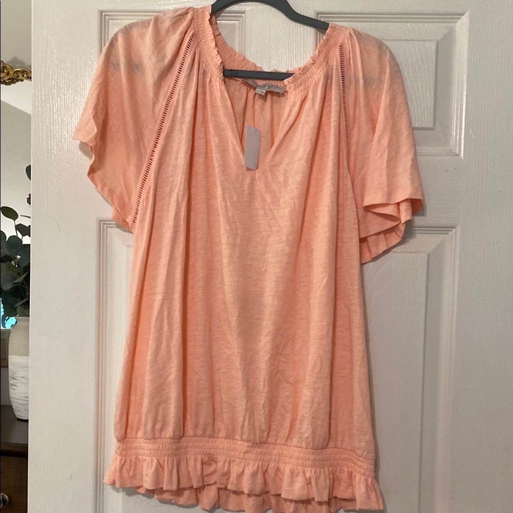 Loft Peach Ruffle Hem Top NWT